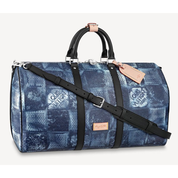 Louis Vuitton Keepall Bandouliere 50 Damier Salt Blue Logo Weekend Travel Bag - Picture 2 of 10